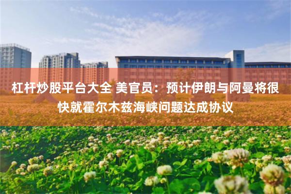 杠杆炒股平台大全 美官员：预计伊朗与阿曼将很快就霍尔木兹海峡问题达成协议