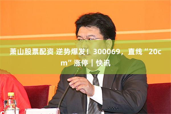 萧山股票配资 逆势爆发！300069，直线“20cm”涨停｜快讯
